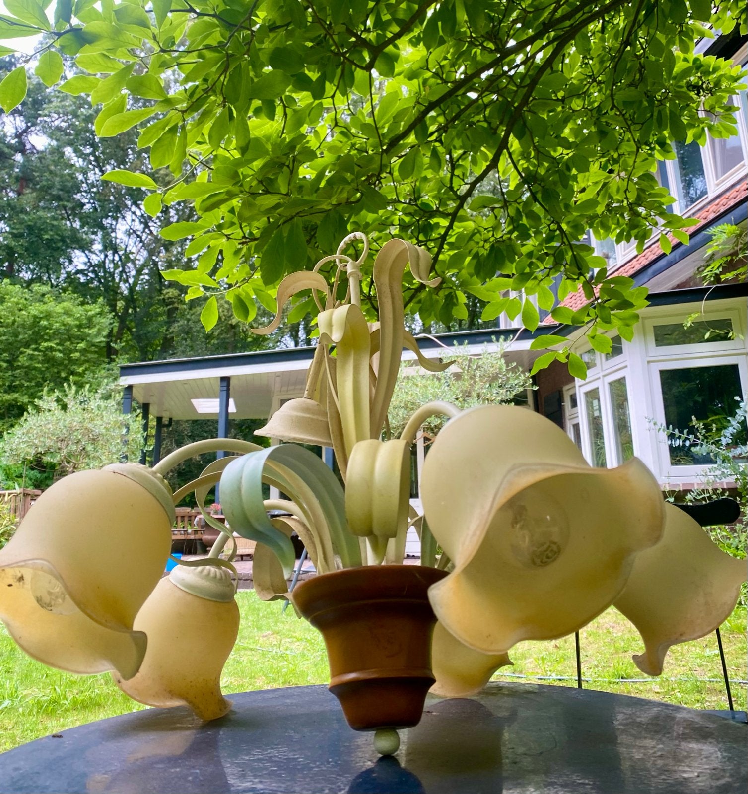 Vintage bloemvormige hanglamp met 5 kelken, Ophalen