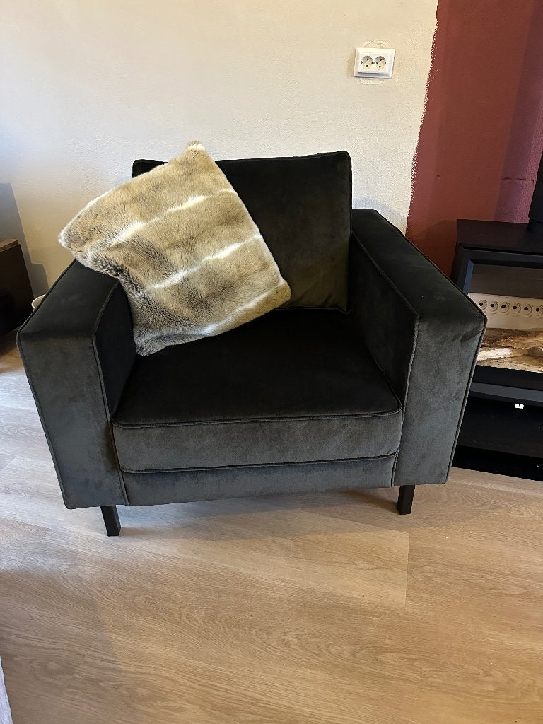 Donkergroen velours velvet stoel fauteuil, Ophalen, Velvet velours hotel chique, Nieuw, 75 tot 100 cm