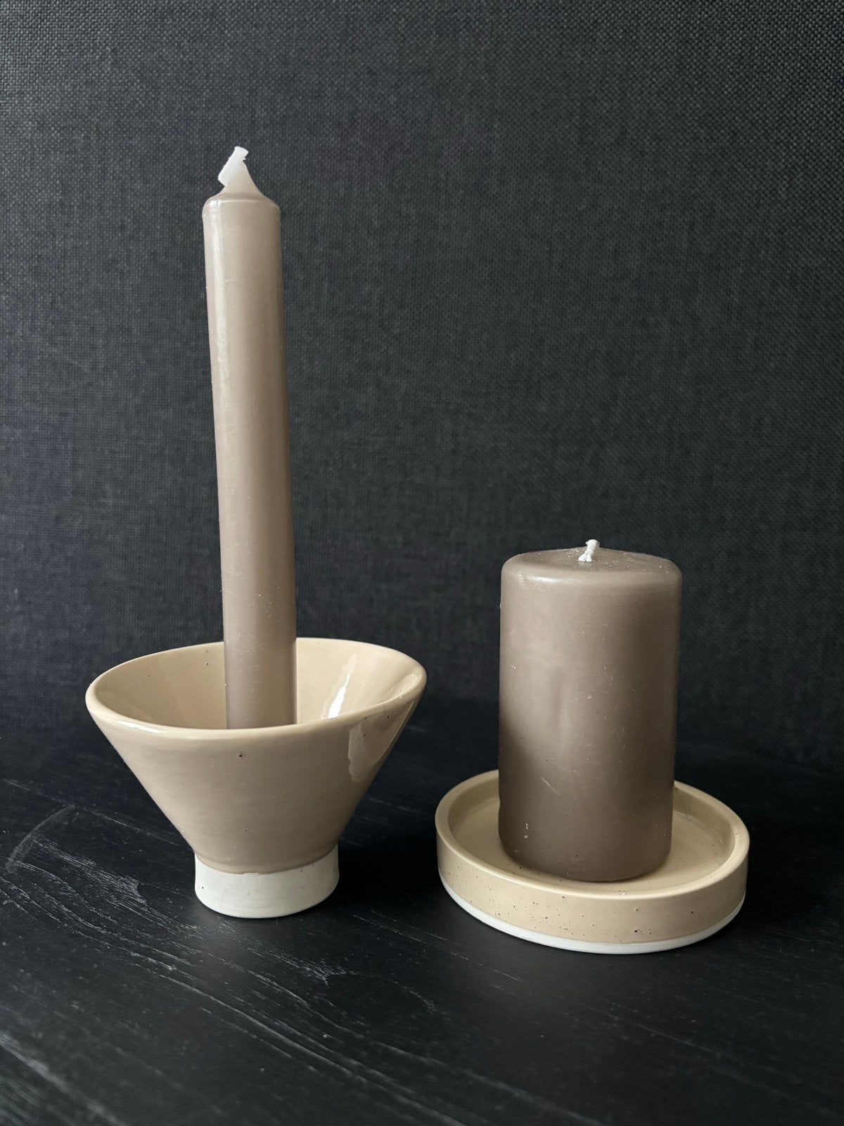 Set van 2 Sostrene Grene kaarsen en kandelaars, Overige materialen, Beige, Ophalen of Verzenden, Zo goed als nieuw