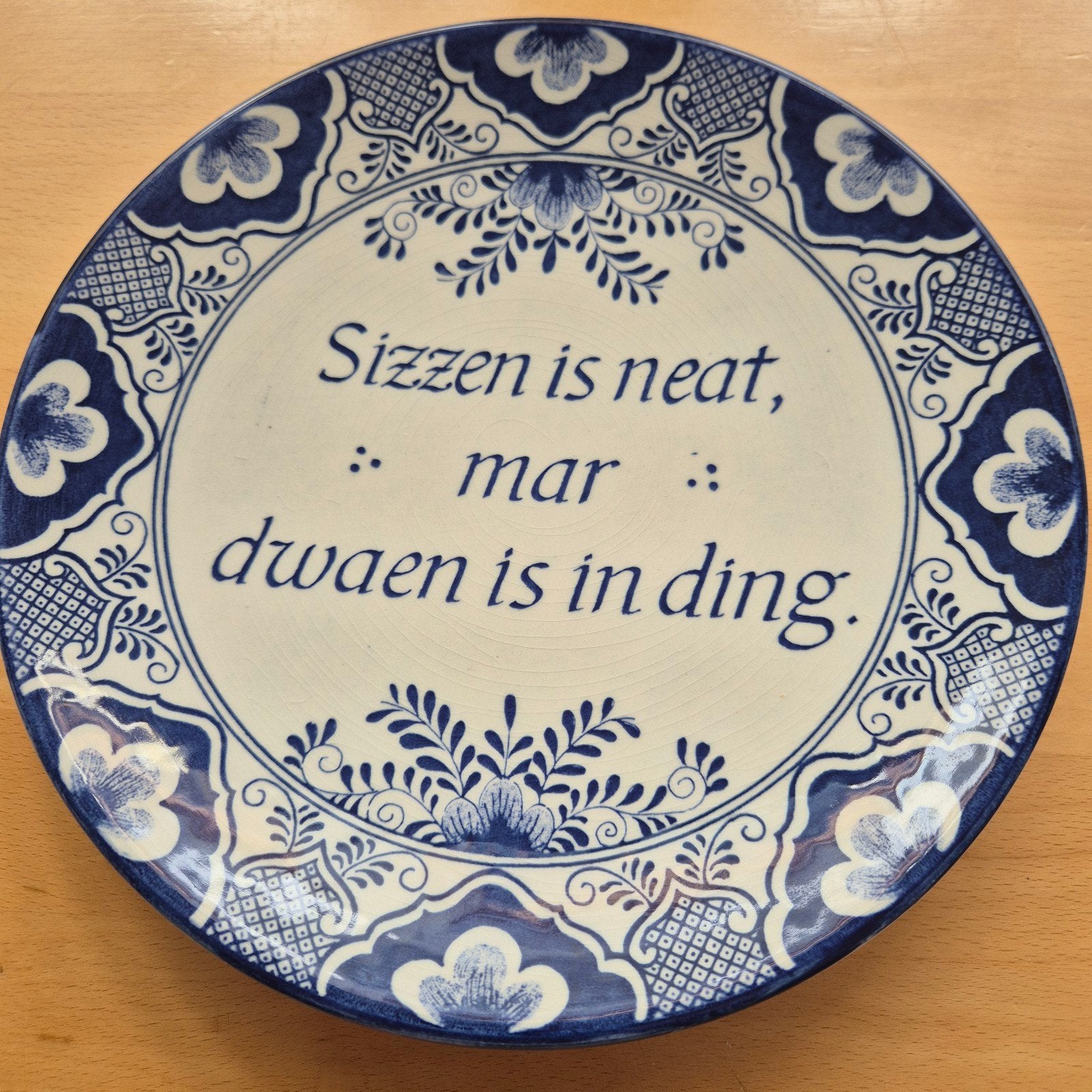 Delfts Blauw sierbord met spreuk - 22,5 cm, Antiek en Kunst, Ophalen of Verzenden