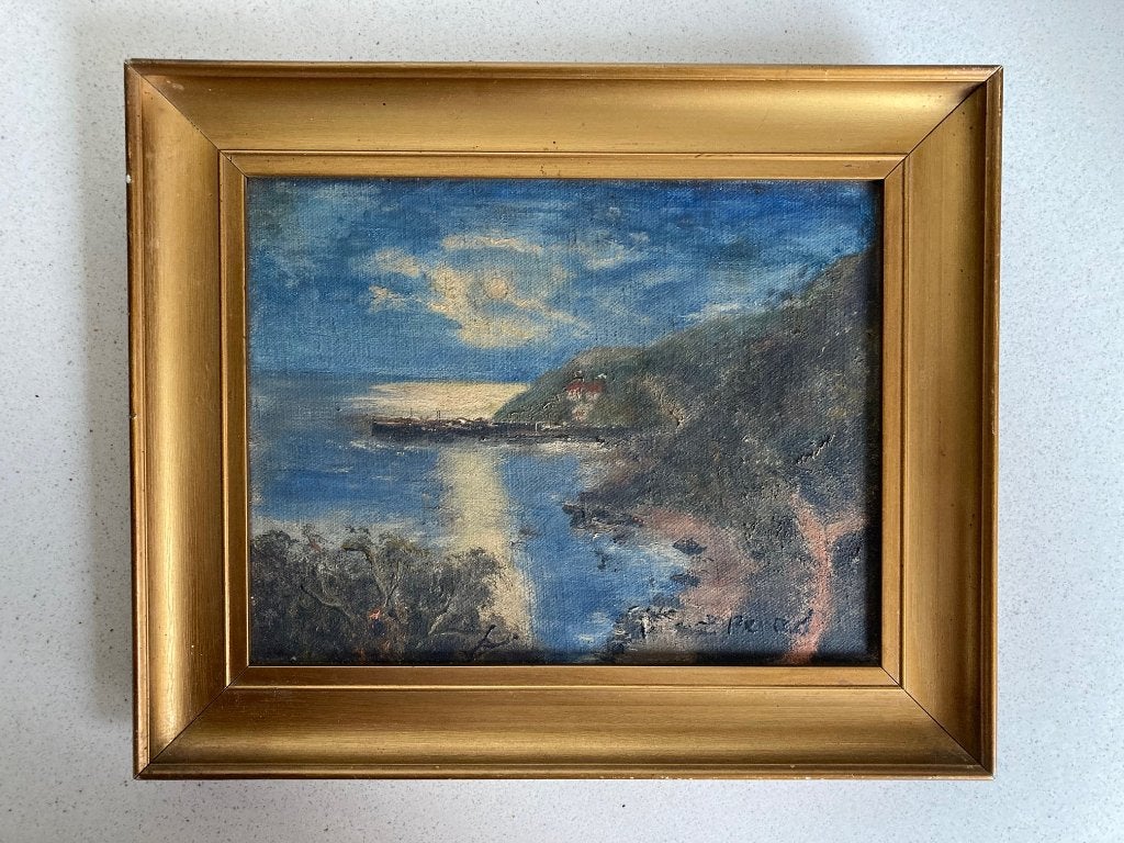 Schilderij baai onbekende schilder (rond 1900)., Ophalen of Verzenden