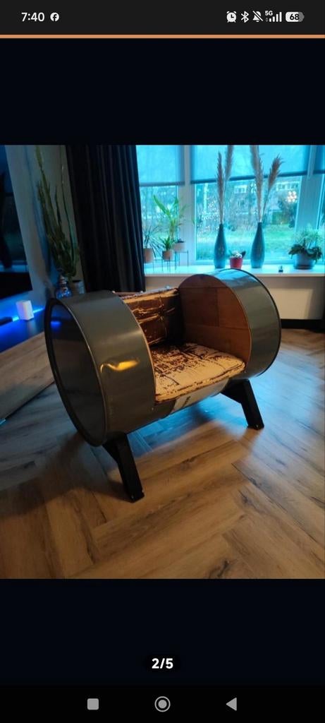 Vintage olievat stoel fauteuil, Ophalen of Verzenden, Gebruikt, 50 tot 75 cm