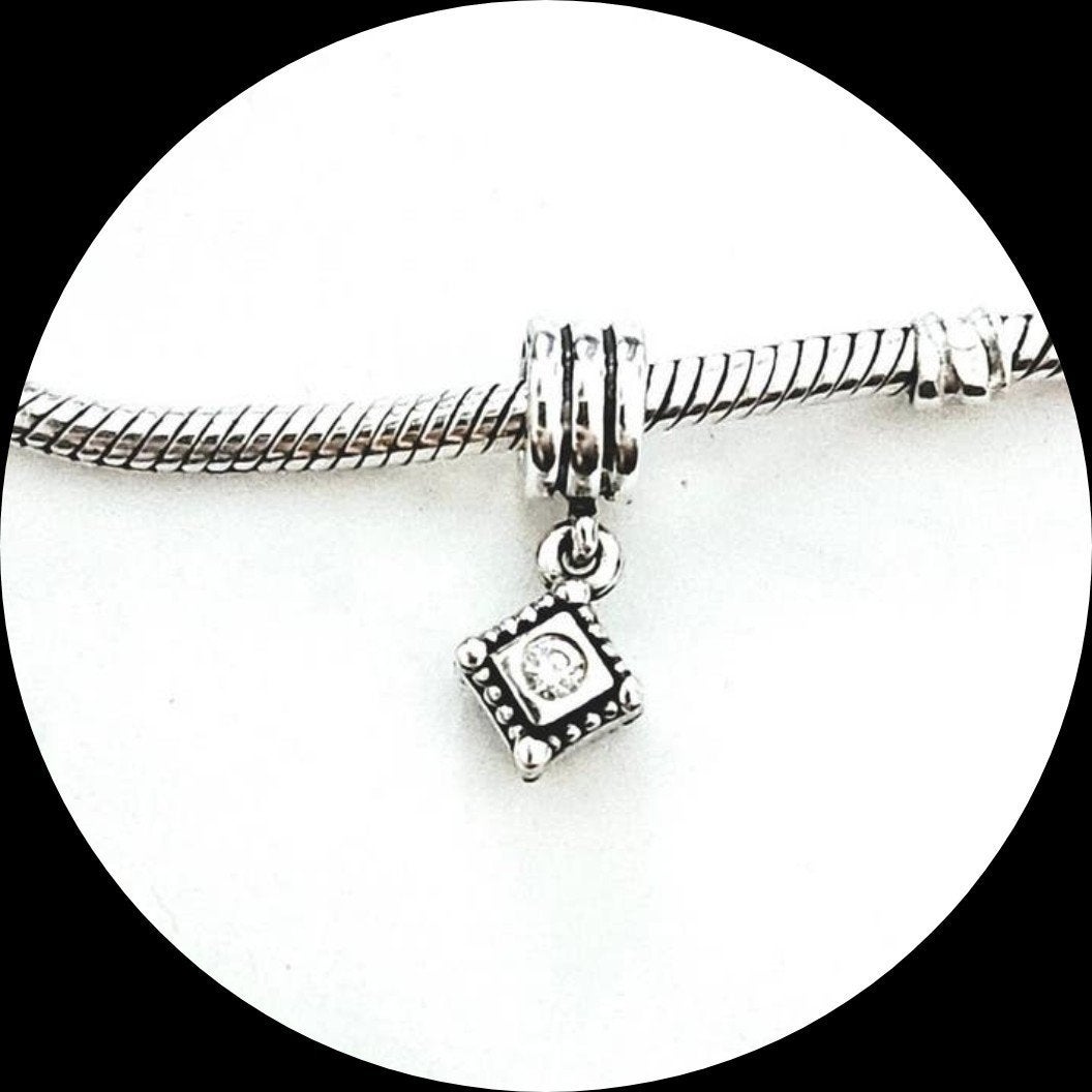 Pandora hanger Ruit 790254CZ / zirkonia, Pandora, Ophalen of Verzenden, Zo goed als nieuw, 1 bedel