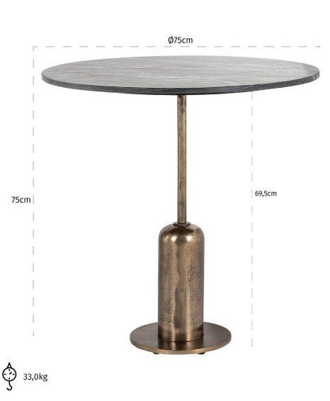 Richmond Interiors Logan bistrotafel — Black/Gold — Ø75, Ophalen, Metaal of Aluminium, Rond, Nieuw