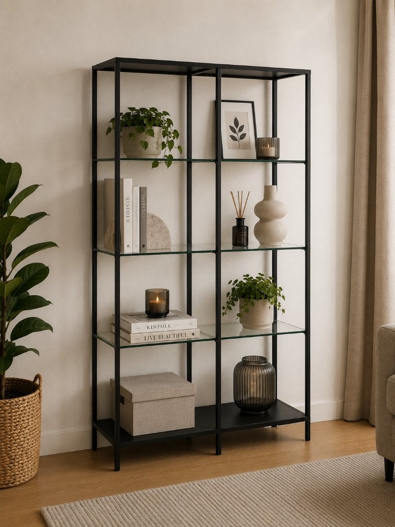 Ikea Stellingkast, zwart/glas, 100x175 cm, Huis en Inrichting, Kasten | Stellingkasten, Ophalen, Zo goed als nieuw