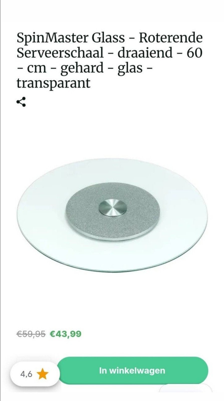 Nieuwe XXL Glazen Draaiplateau met Zilveren Glitters, Ophalen