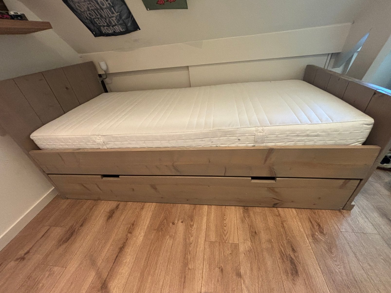 Stoer kinderbed van steigerhout 90x200, Ophalen, Gebruikt, 180 cm of meer, 85 tot 100 cm