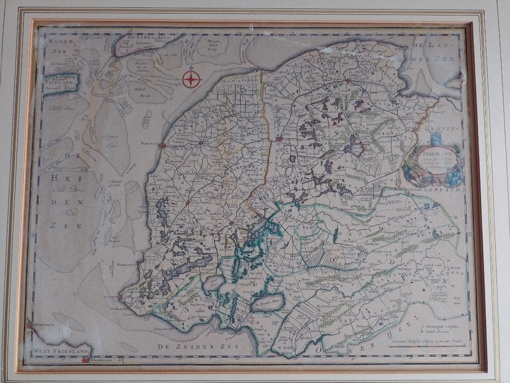 Oude landkaart van Friesland., Antiek en Kunst, Curiosa en Brocante, Ophalen