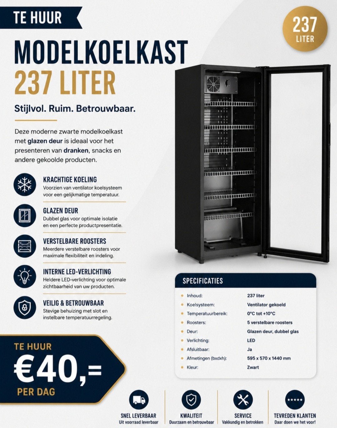 KOELKAST TE HUUR 237 liter € 40,=, Ophalen of Verzenden, Zo goed als nieuw, Overige
