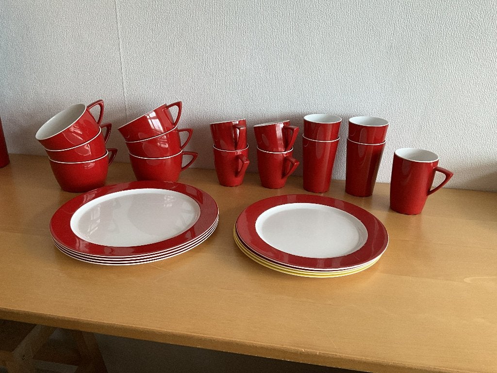 Mepal camping servies, rood/wit 23 delig, Ophalen of Verzenden, Gebruikt