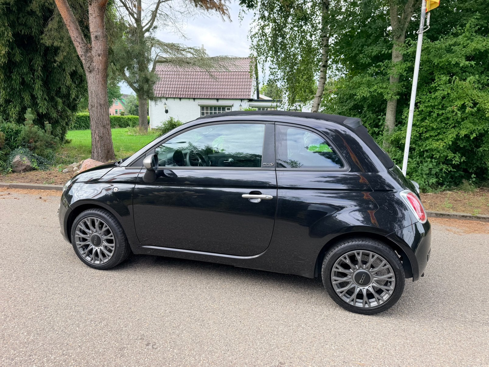 Fiat 500C Twinair Turbo 85pk !!! BiColor/Leder /airco, Cabriolet, Zwart, Bedrijf, Handgeschakeld