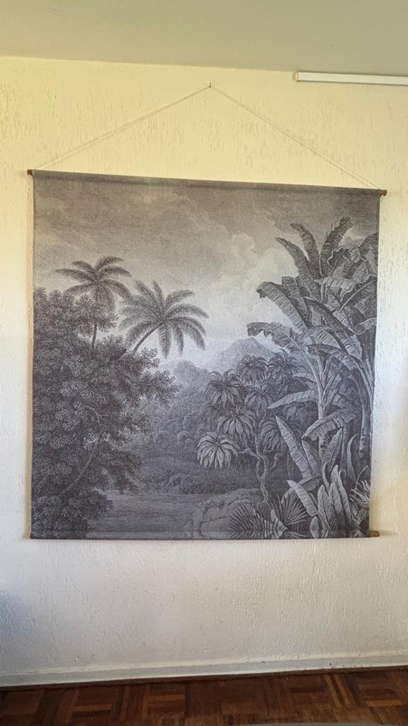 Wandkleed met tropisch jungle motief, zwart-wit, Ophalen, Gebruikt, Overige typen, 125 cm of meer