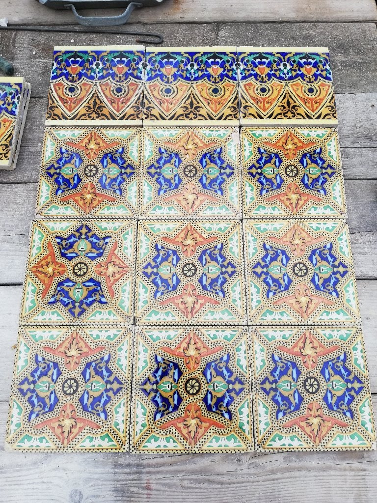 Set van 9 bijzondere antieke Spaanse tegels 20x20cm, Antiek en Kunst, Ophalen
