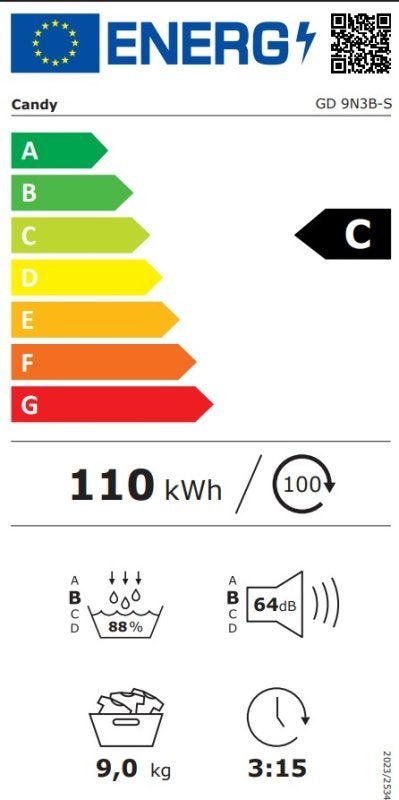 Candy warmtepompdroger GD 9N3B-S - 9kg - Wit, Candy, 8 tot 10 kg, Nieuw, Ophalen of Verzenden