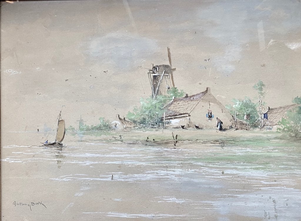 Molen aan het water, schilderij van Anthony Beek, Antiek en Kunst, Ophalen, Landschap