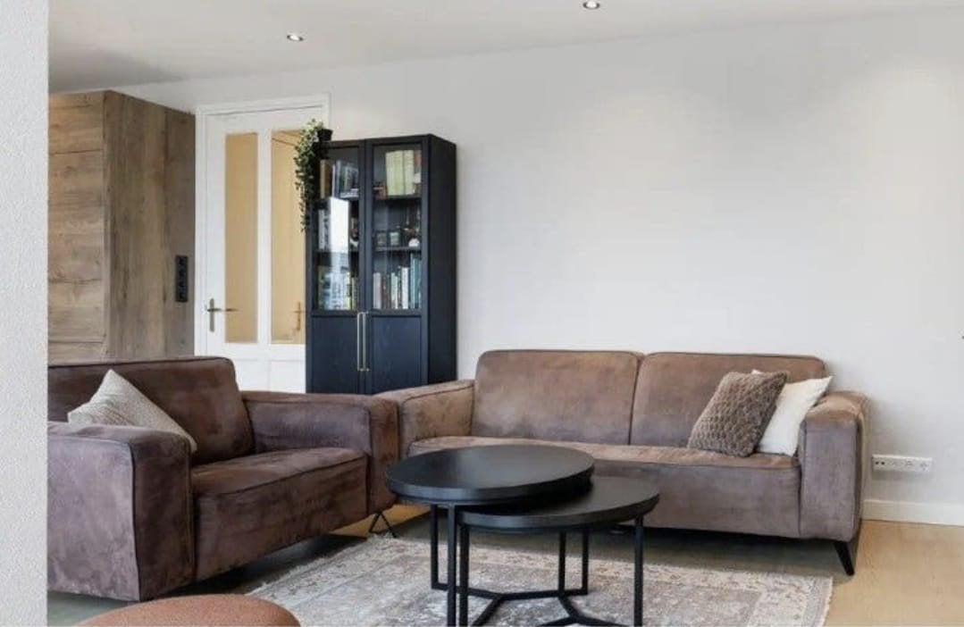 Stijlvol 3-zits bankstel met loveseat - Taupe/bruin-grijs, Ophalen, Gebruikt, Rechte bank, Stof