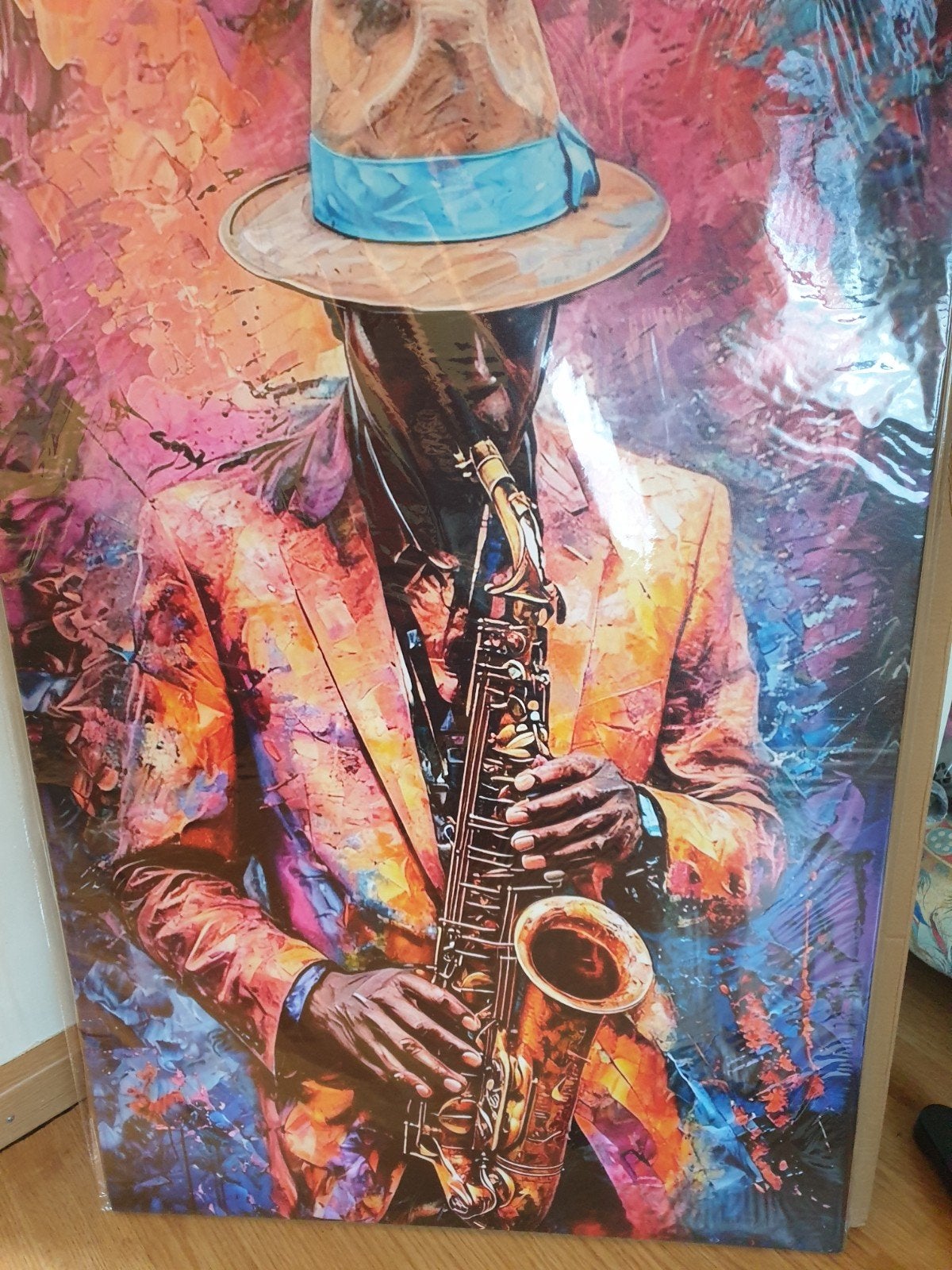 Jazz, man met Saxofoon op canvas, Ophalen of Verzenden