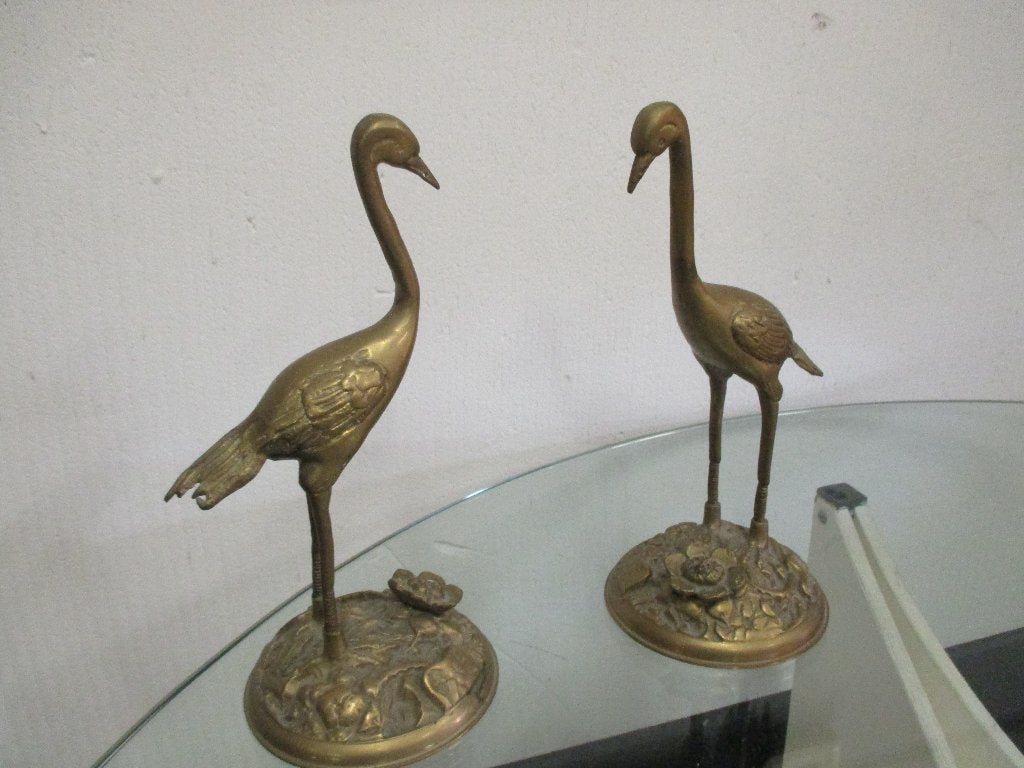Set van 2 messing reigers koper jaren 60 70 design retro, Gebruikt, ?, Metaal, ?