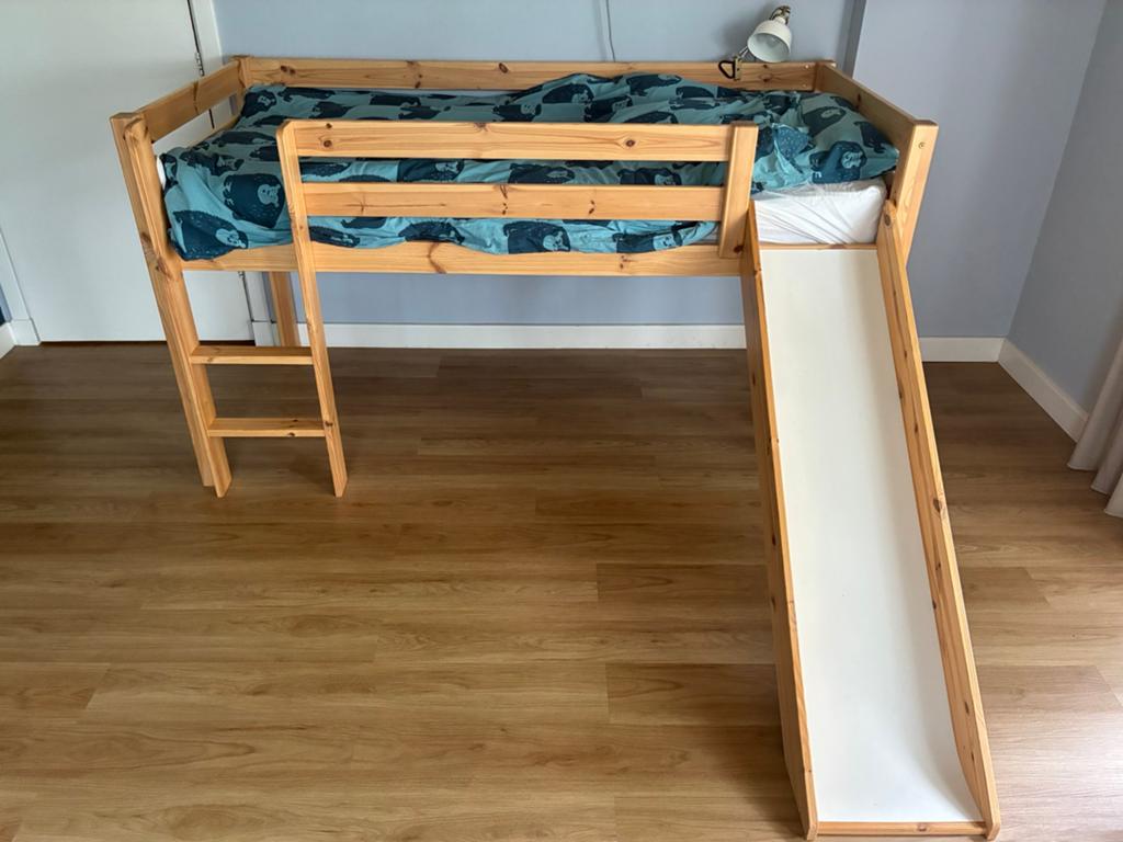 Vipack Pino halfhoogslaper met Glijbaan grenen, Ophalen, Hoogslaper, Eenpersoons, 210 cm