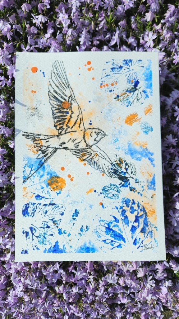 Zwaluw schilderij in Nederlandse kleuren - A4, Antiek en Kunst, Gesigneerd, Papier/karton, Ophalen of Verzenden, Dieren