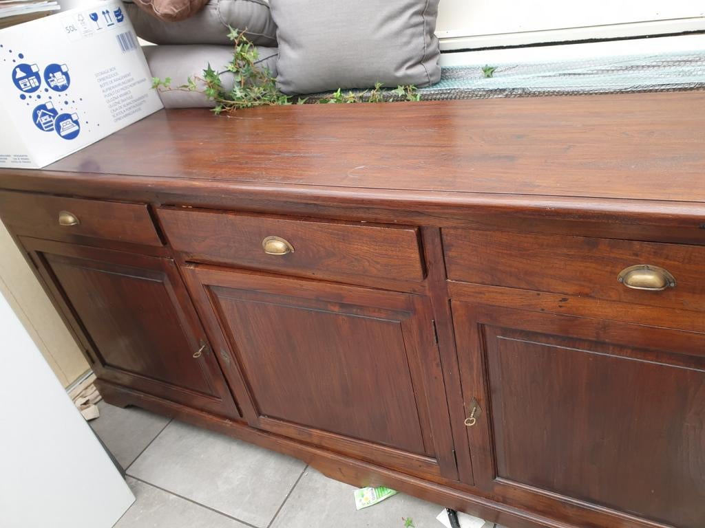 Teakhouten dressoir met lades en deuren, Huis en Inrichting, Kasten | Dressoirs, Ophalen, Gebruikt, 100 tot 150 cm, Teakhout