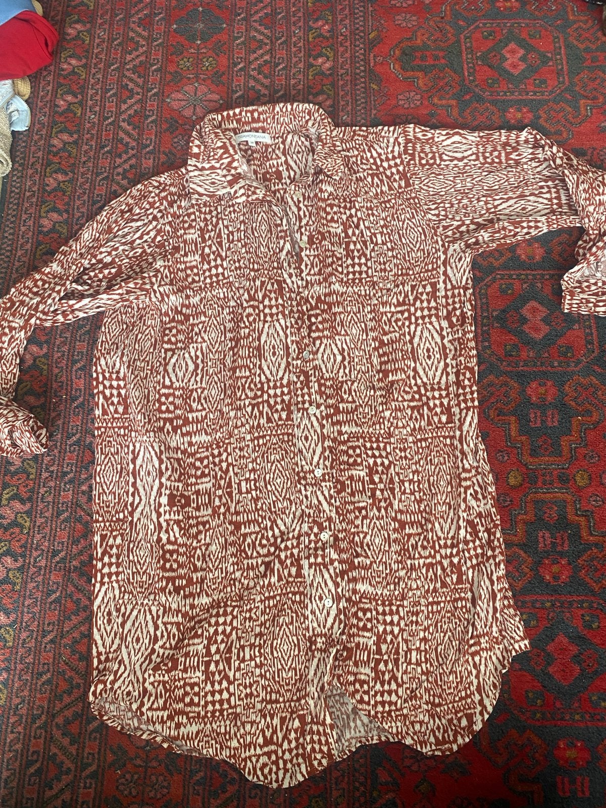 Tramontana Blouse Jurk Bruin/Wit Print Maat 38, Maat 38/40 (M), Bruin, Ophalen of Verzenden, Zo goed als nieuw