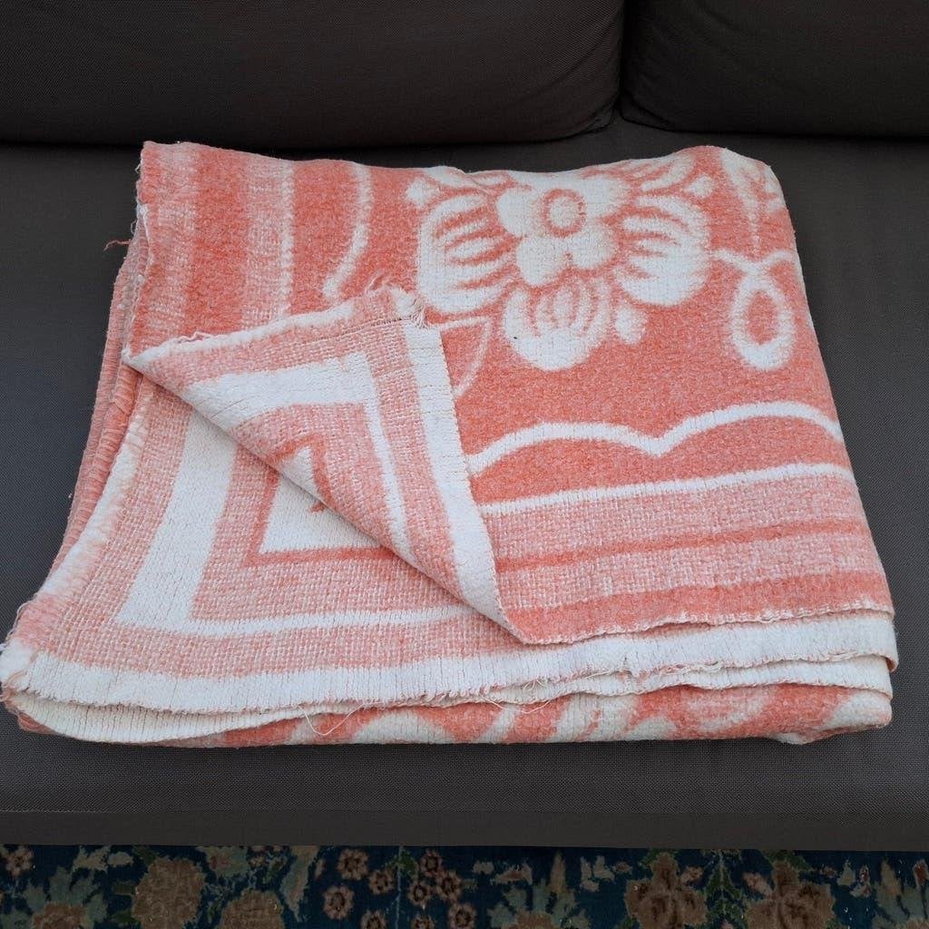 Retro gebloemde wollen deken woondeken plaid 200x168 cm, Huis en Inrichting, Slaapkamer | Beddengoed, Gebruikt, Ophalen of Verzenden