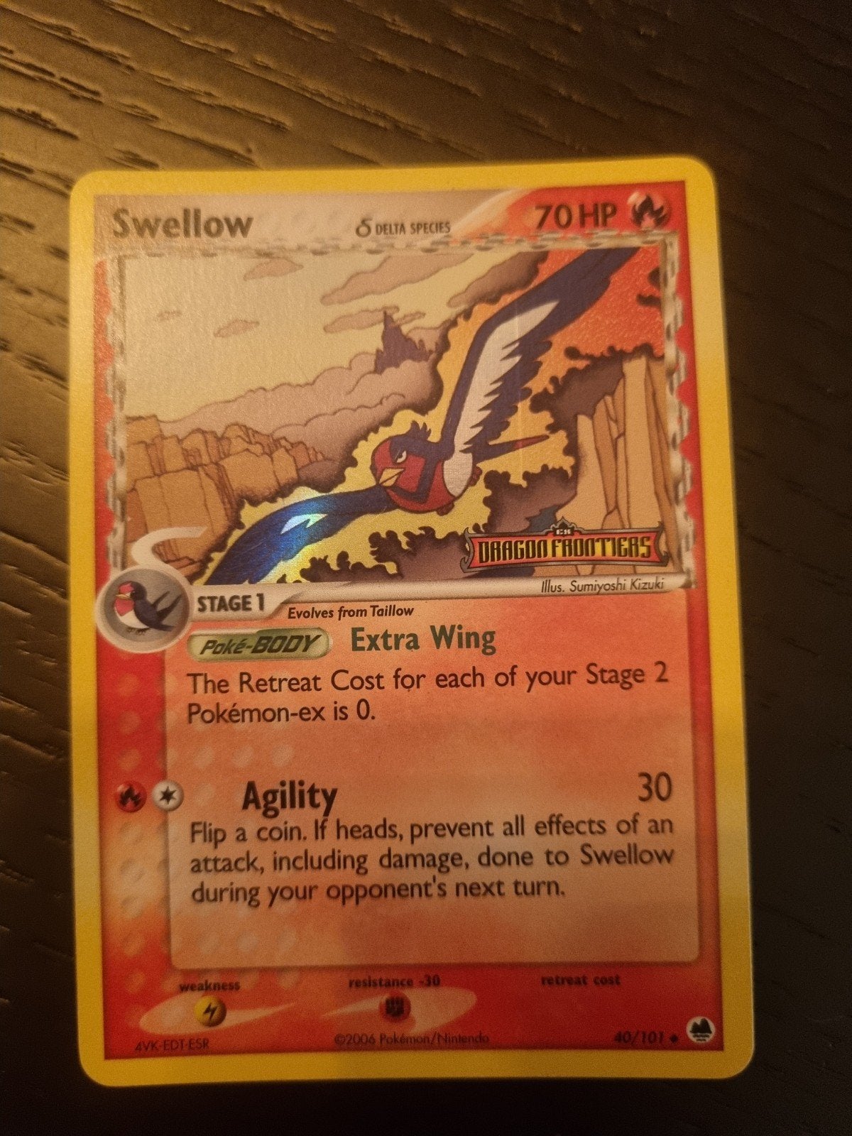 swellow 40/101 dragon frontiers, HOLO STAMPED € 20, Ophalen of Verzenden, Zo goed als nieuw, Losse kaart, Foil