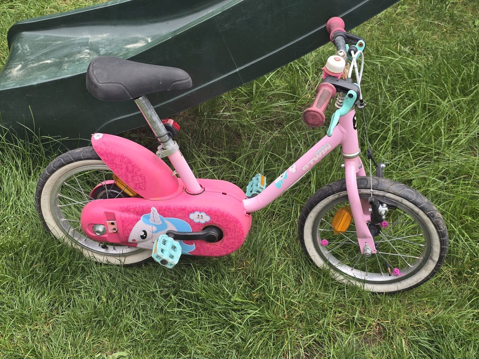 Roze kinderfiets B'Twin 14 inch - dochter te groot, Ophalen, Gebruikt, Terugtraprem, 16 tot 20 inch