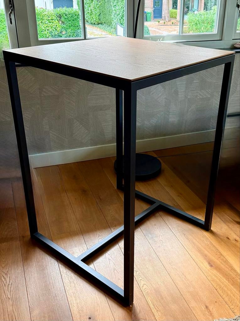 Moderne bartafel hout/metaal 80x80x125cm, Huis en Inrichting, Tafels | Statafels, Gebruikt, Ophalen