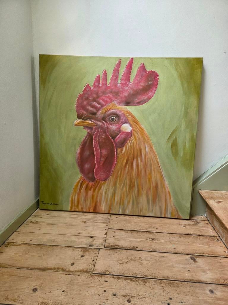Schilderij van een Haan 100 x 100 cm, Ophalen