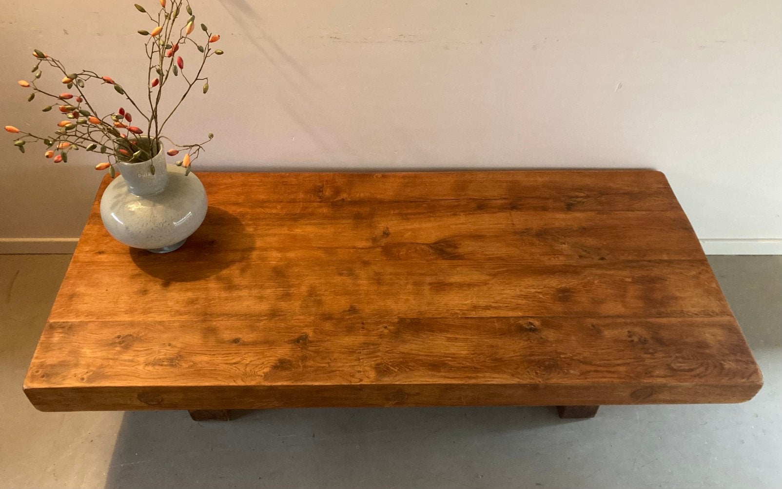 Vintage Wabi Sabi massief eiken salontafel jaren ‘70, Gebruikt, Eikenhout, X, 150 tot 200 cm