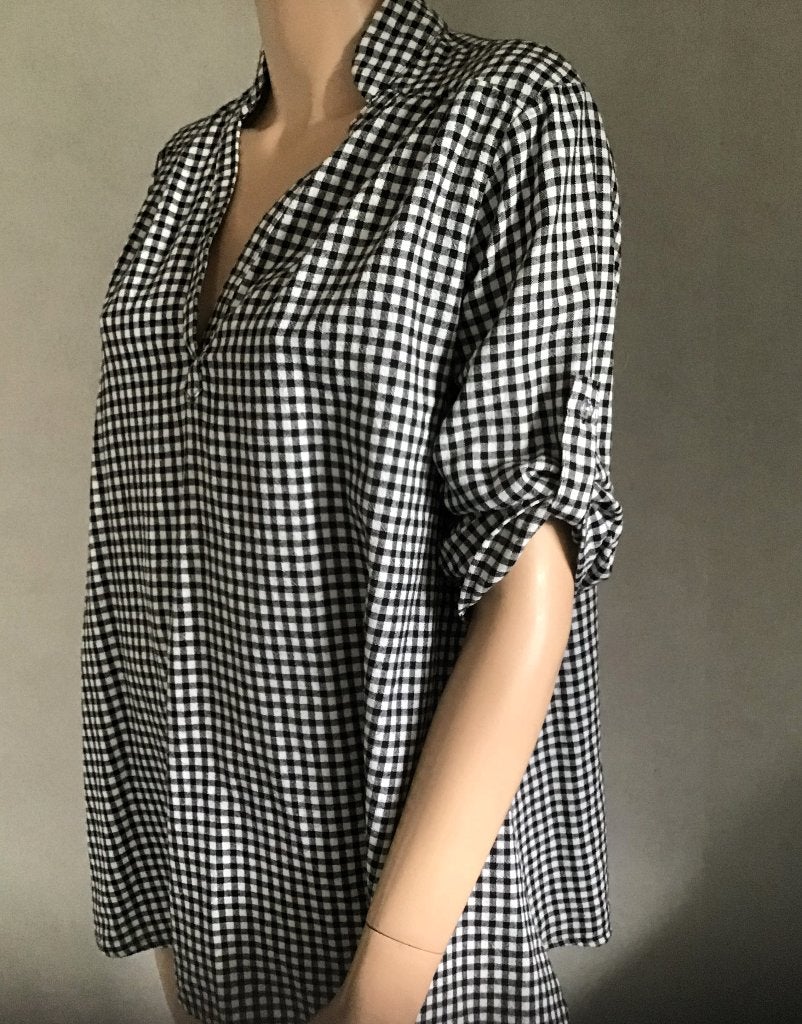 Bloes met zwart/wit ruitje (Pepita-ruitje) Vintage-style, Kleding | Dames, Maat 38/40 (M), Mocha, Overige kleuren, Ophalen of Verzenden