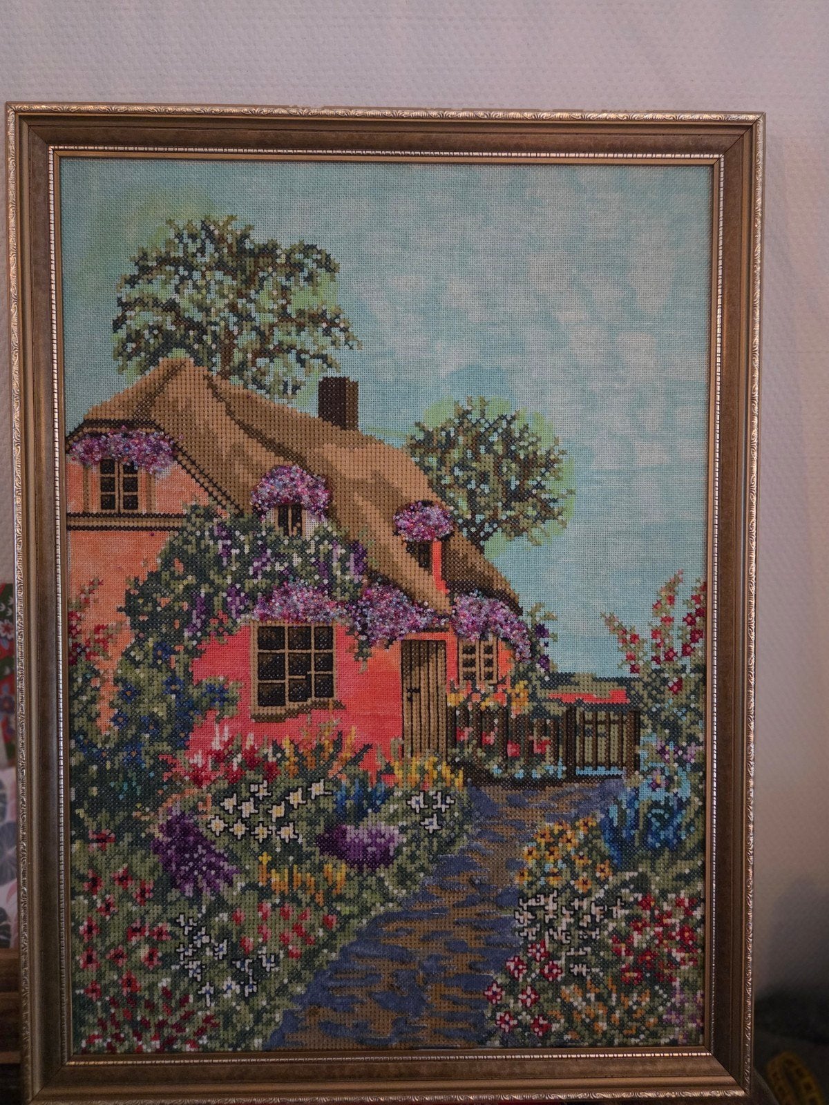 Cottage embrodery, Ophalen of Verzenden, 50 tot 75 cm, Schilderij