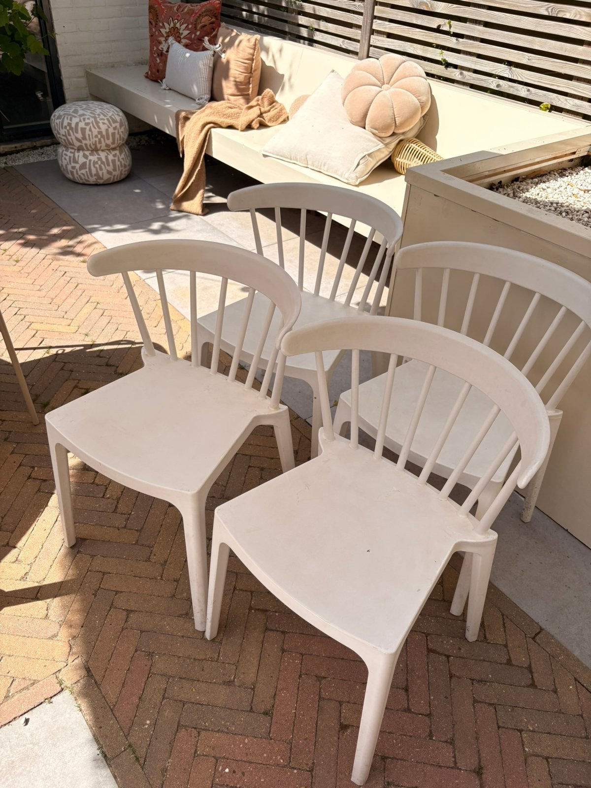 4x Woood Bliss tuinstoelen wit, Ophalen, Gebruikt, Kunststof
