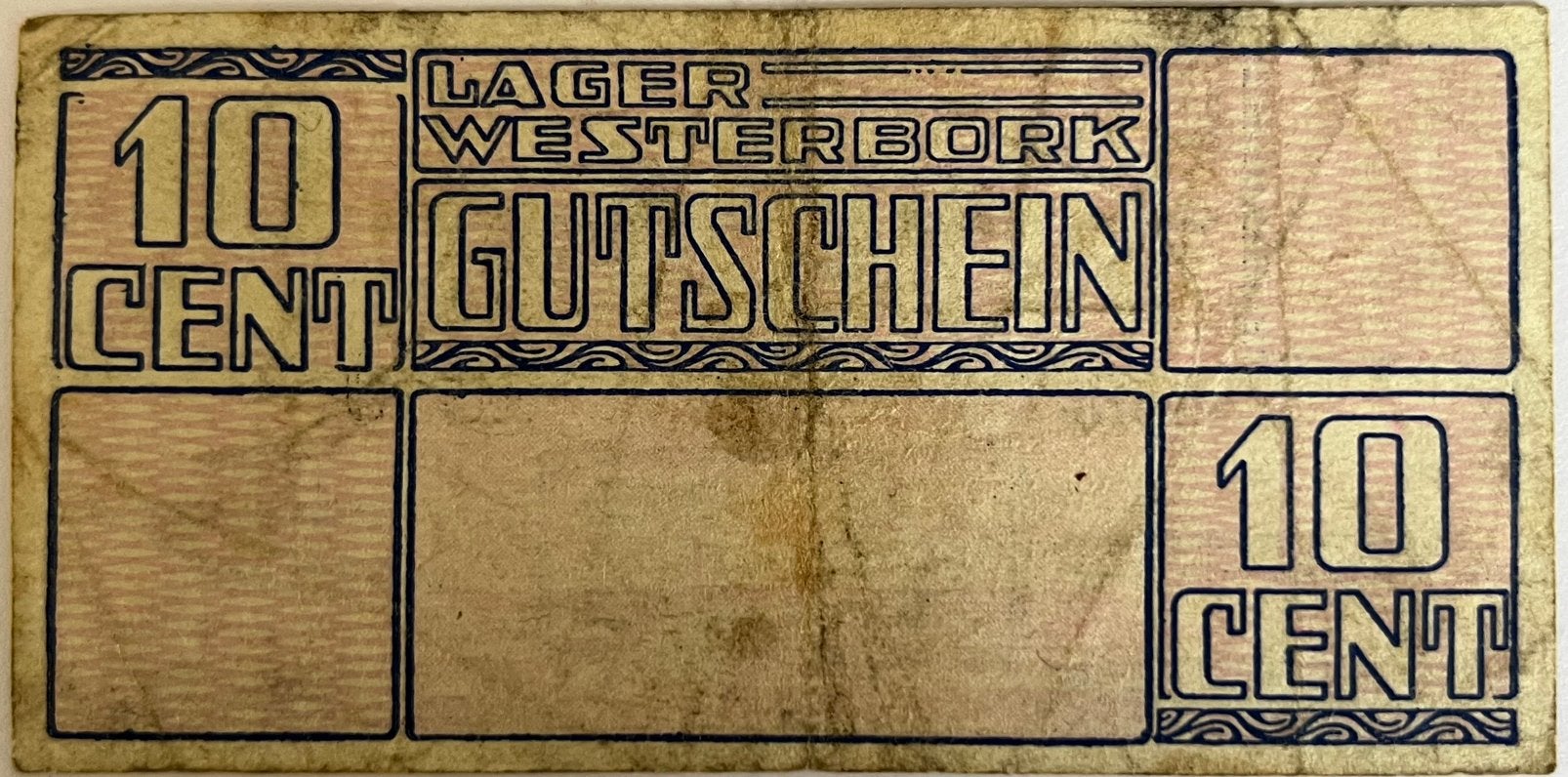 Kamp Westerbork tien cent 1944, Postzegels en Munten, Bankbiljetten | Nederland, Ophalen of Verzenden, 10 gulden, Los biljet