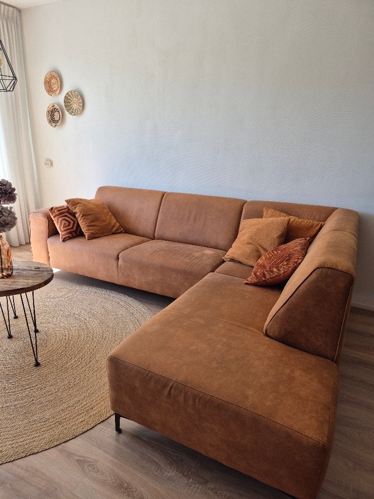 Hoekbank cognac, Huis en Inrichting, Banken | Bankstellen, Ophalen, 250 tot 300 cm, Gebruikt, Hoekbank