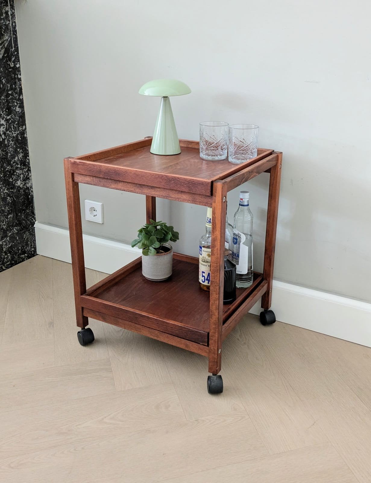 Vintage Scandinavisch design houten trolley, Ophalen, Hout, ., Zo goed als nieuw