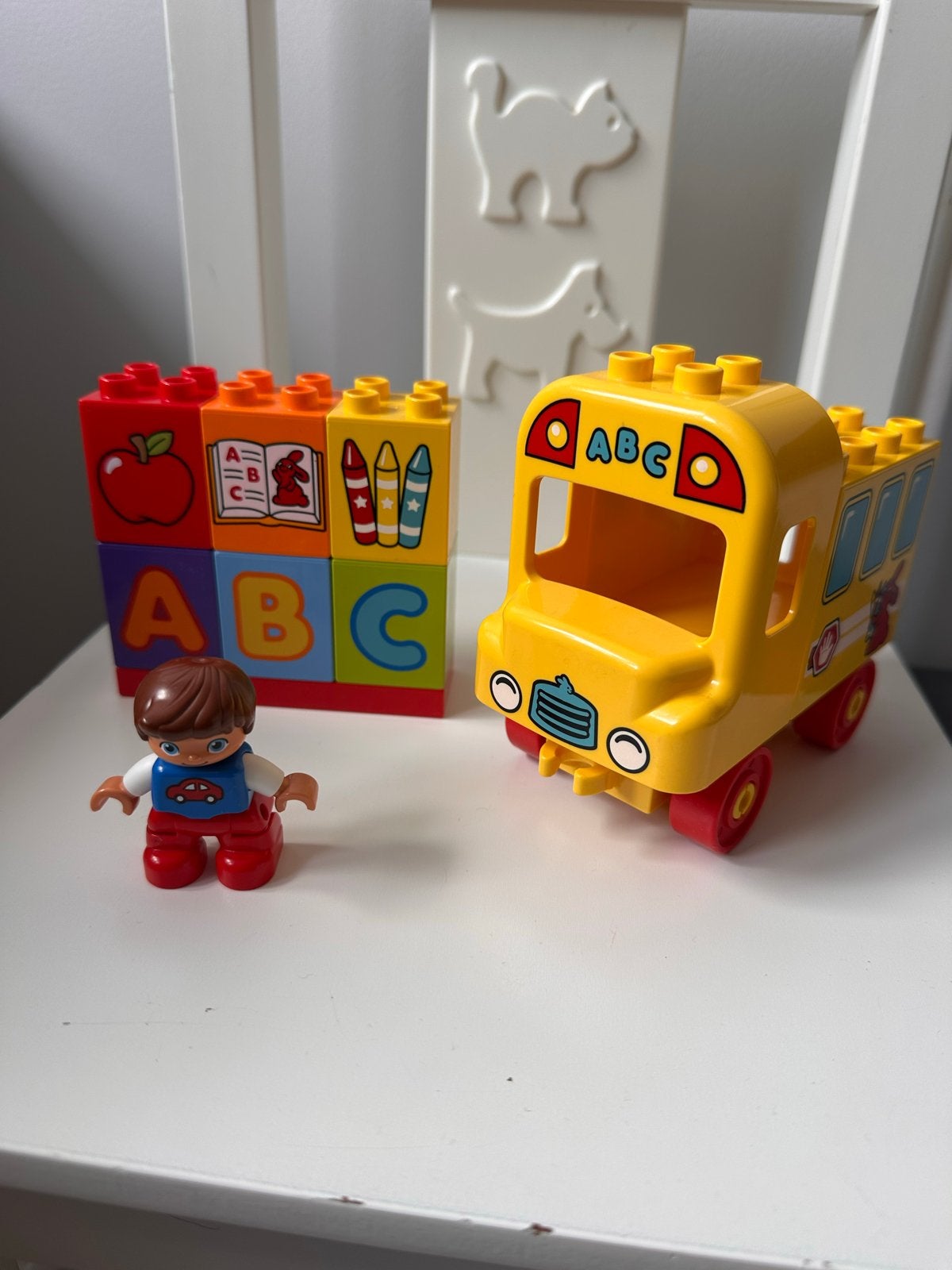 Lego Duplo Schoolbus met figuur en ABC blokken, Inclusief minifiguren, Gebruikt, Ophalen of Verzenden, Duplo