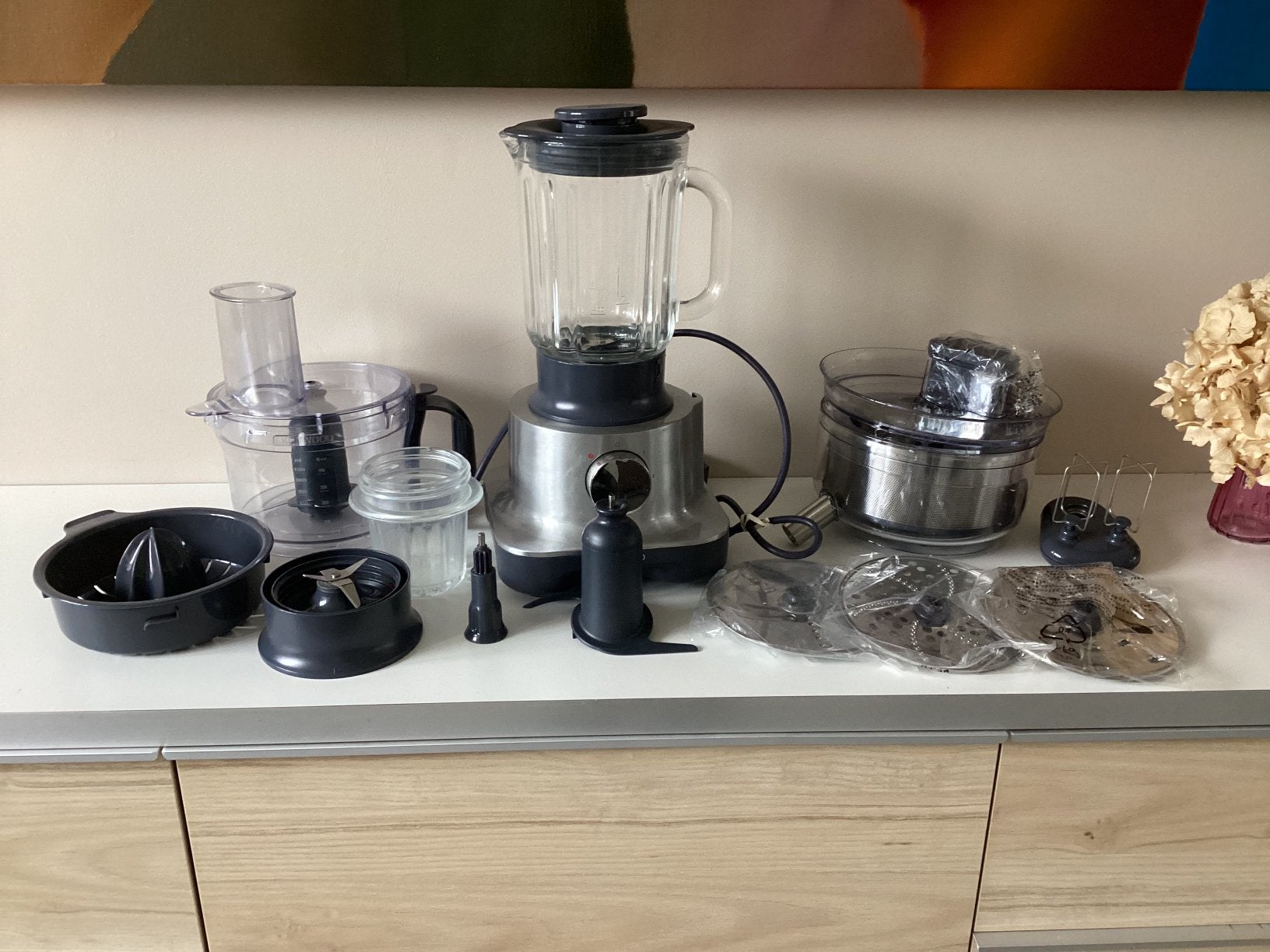 Kenwood FPM270 keukenmachine – veel accessoires, Ophalen, Zo goed als nieuw, Hout