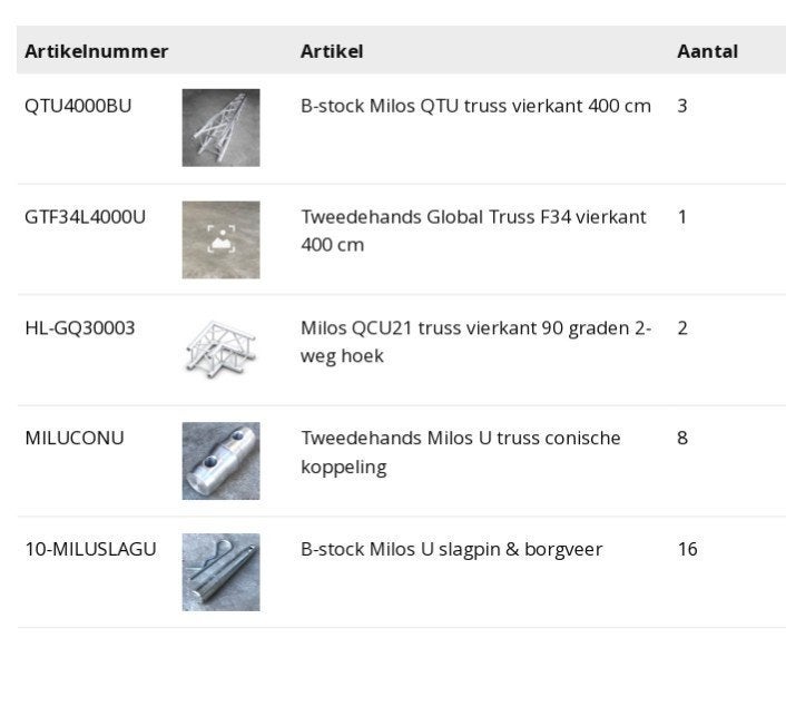 Milos & Global Truss F34 Vierkant Truss Set (400cm + Hoeken), Muziek en Instrumenten, Ophalen, Gebruikt, Overige typen