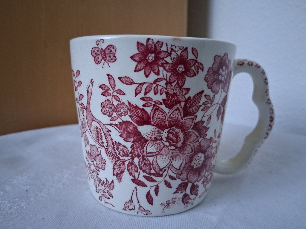Antieke Mason's Stratford pink mok bloemen vogels *eureka*, Antiek en Kunst, Ophalen of Verzenden