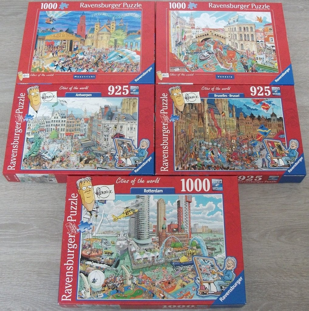 Diverse *** PUZZELS CITIES OF THE WORLD *** 5 stuks, Hobby en Vrije tijd, Ophalen of Verzenden, 500 t/m 1500 stukjes, Zo goed als nieuw