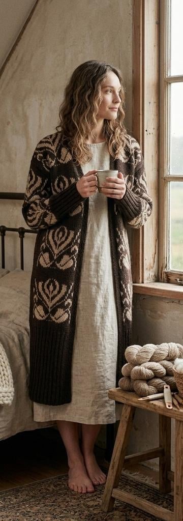 Inti Knitwear tulpen Cardigan van baby alpaca wol, maat S, Kleding | Dames, Truien en Vesten, Bruin, INTI Knitwear, Ophalen of Verzenden
