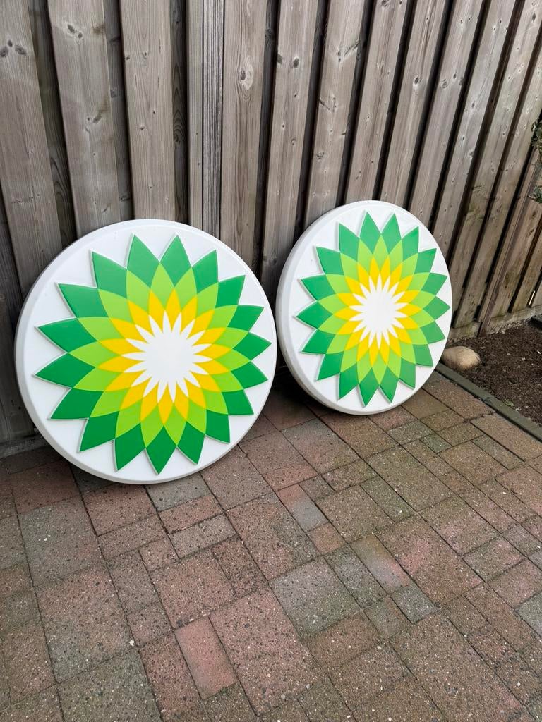 BP logo reclamebord 90cm met ledverlichting, Ophalen, Gebruikt, Reclamebord
