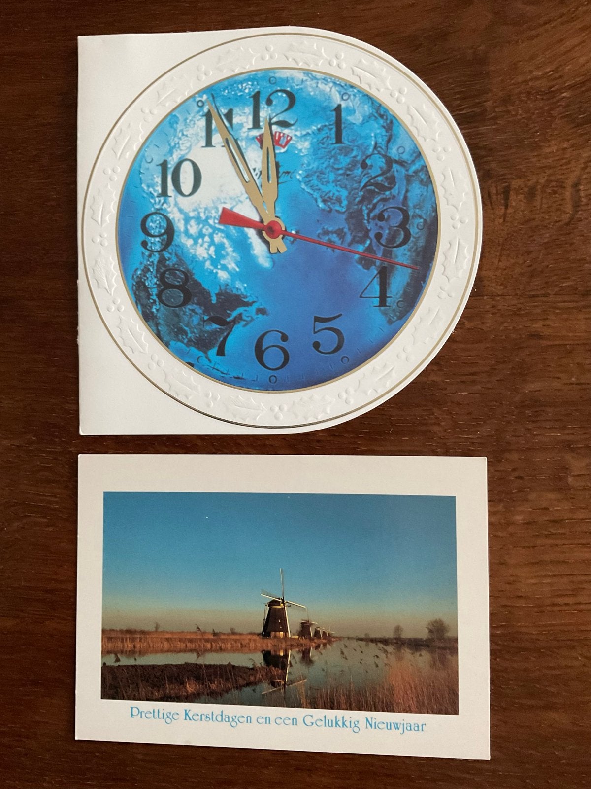 Vintage Kerst- en Nieuwjaarskaart. Klok., Ophalen of Verzenden, 1960 tot 1980, Ongelopen, Zuid-Holland