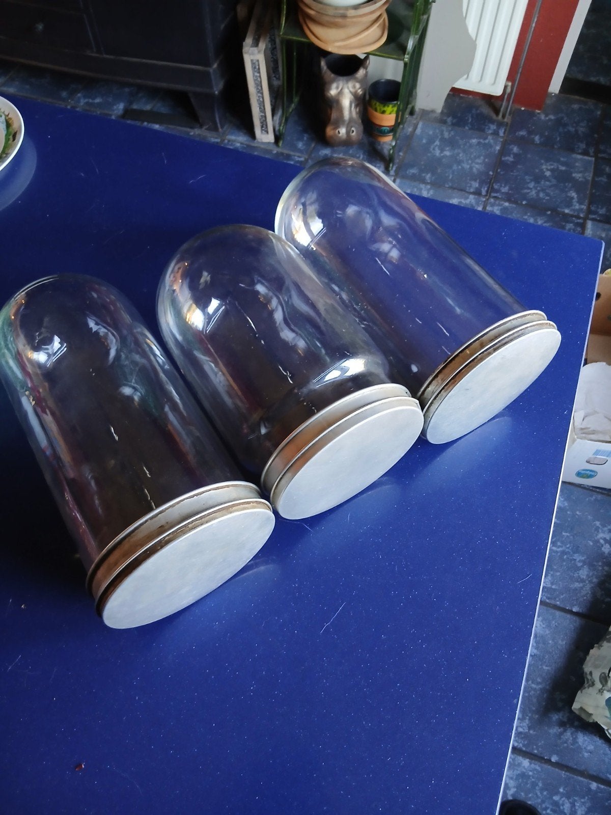 drie vintage  snoeppotten van glas, Ophalen of Verzenden