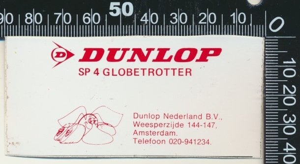 Sticker: Dunlop - SP 4 Globetrotter - Amsterdam, Ophalen of Verzenden, Zo goed als nieuw, Auto of Motor