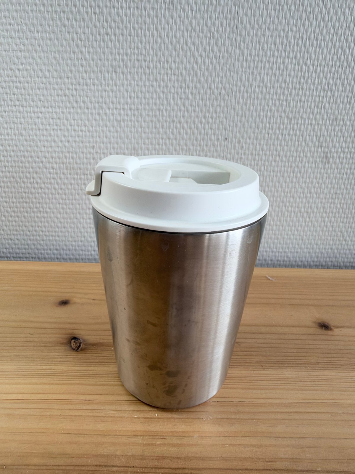 Muji coffee cup with lid - 370 ml, Ophalen, Zilver, Zo goed als nieuw, Metaal