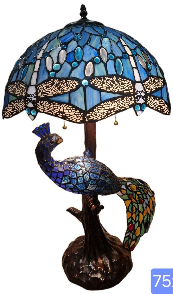 Tiffany stijl tafellamp Pauw 70x40 #5.1, 50 tot 75 cm, Nieuw, Ophalen of Verzenden, Tiffany